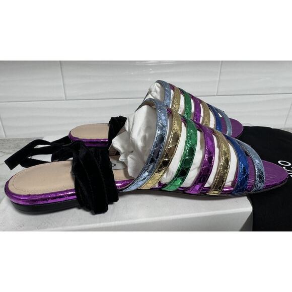 New Attico Rainbow Metallic Strappy Flat Slide on Sandals Size 35 - Picture 9 of 14